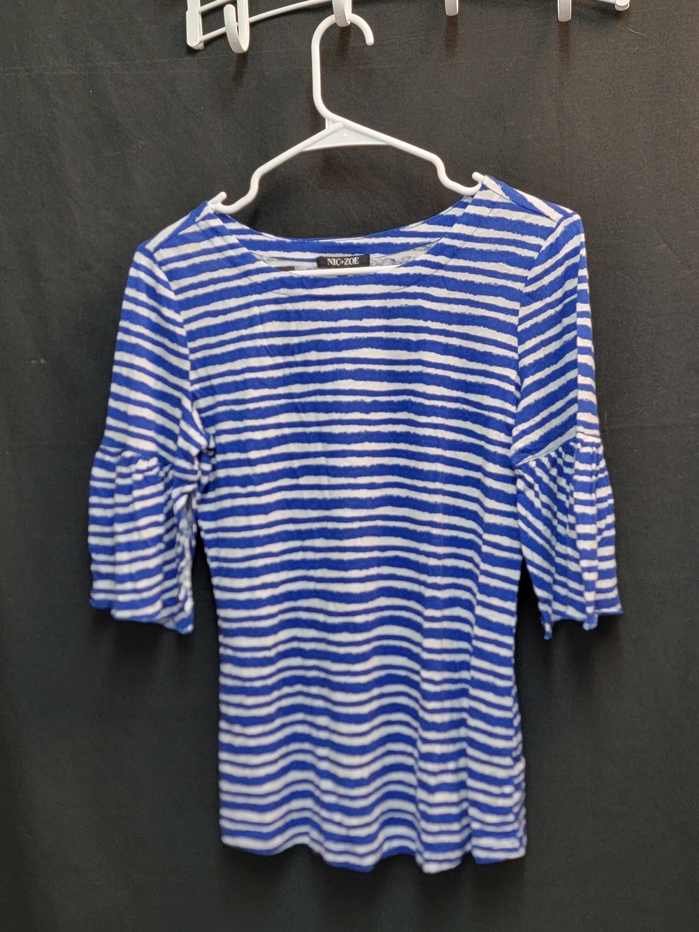 NIC+ZOE Blue and White Striped Puff-Sleeve Boatneck Top